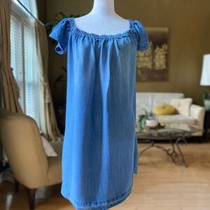 Cloth & Stone Chambray Off the Shoulder Lightweight Blue Denim Dress Women's S